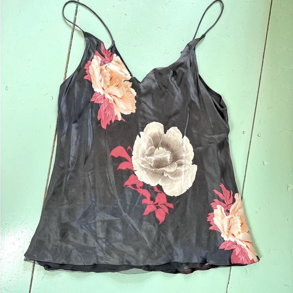 Stunning Vintage Georgio Armani Floral Silk Black Camisole Top 46